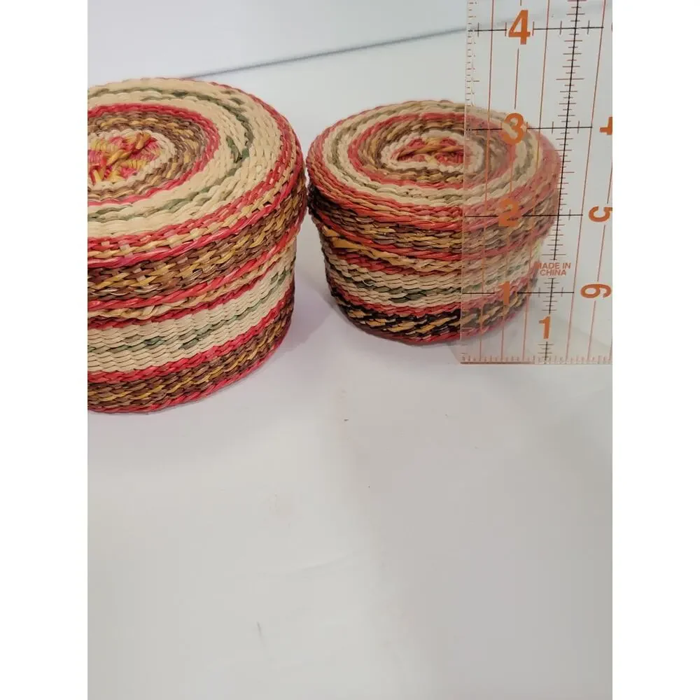 Vintage Set of 3 Chinese Sweetgrass Covered Nesting Baskets Rare